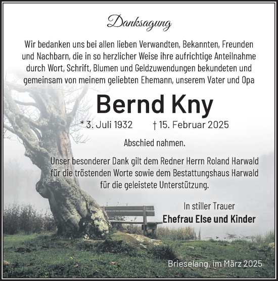 Traueranzeige von Bernd Kny von Märkische Oderzeitung