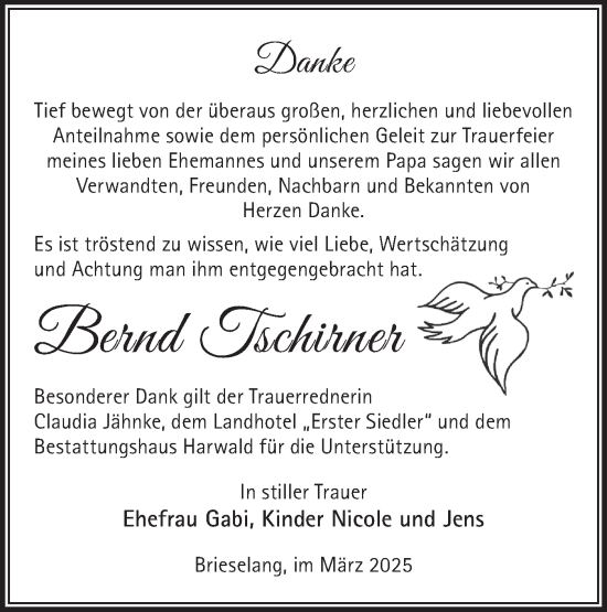 Traueranzeige von Bernd Tschirner von Märkische Oderzeitung