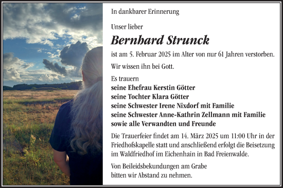 Traueranzeige von Bernhard Strunck von Märkische Oderzeitung