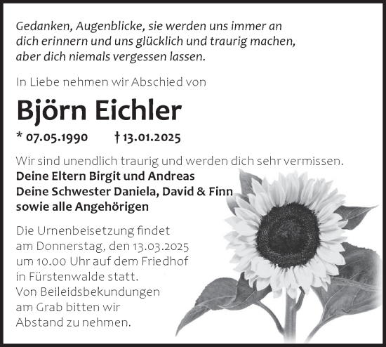 Traueranzeige von Björn Eichler von Märkische Oderzeitung