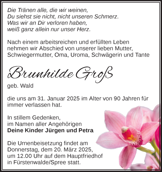 Traueranzeige von Brunhilde Groß von Märkische Oderzeitung