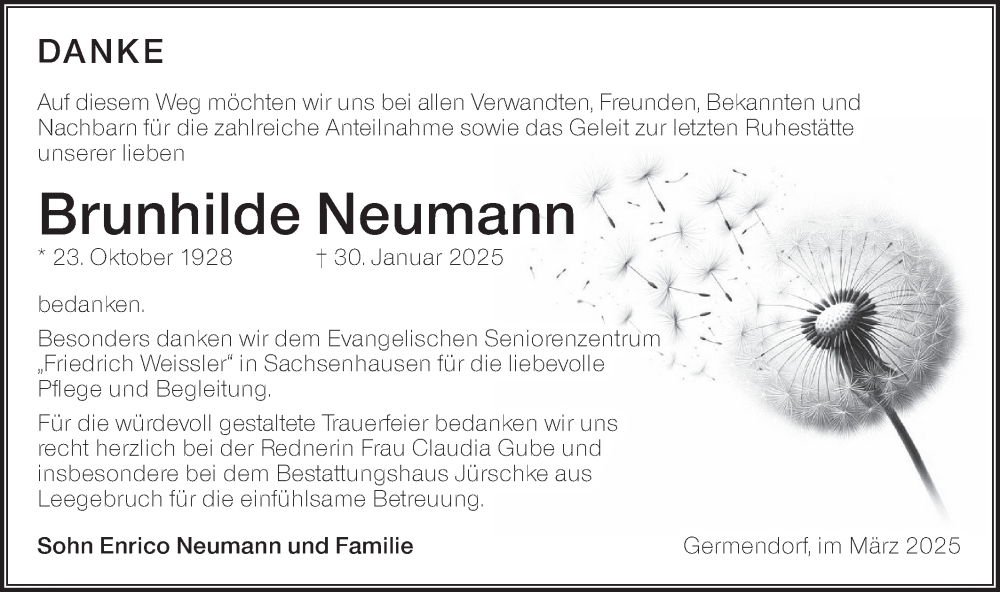  Traueranzeige für Brunhilde Neumann vom 22.03.2025 aus Märkische Oderzeitung