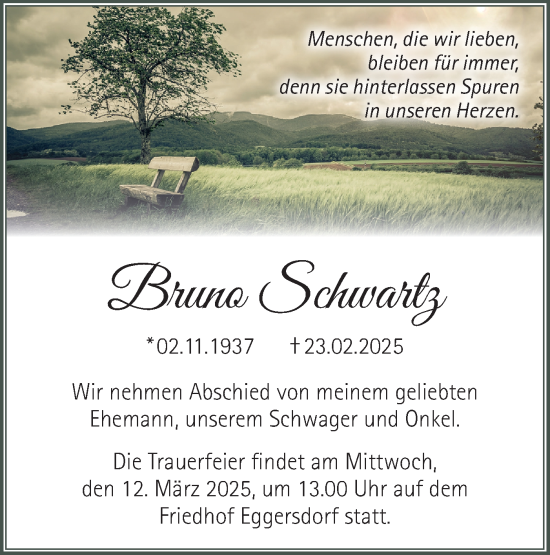 Traueranzeige von Bruno Schwartz von Märkische Oderzeitung