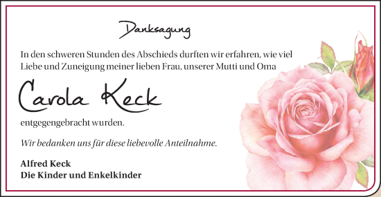 Traueranzeige von Carola Keck von Märkische Oderzeitung