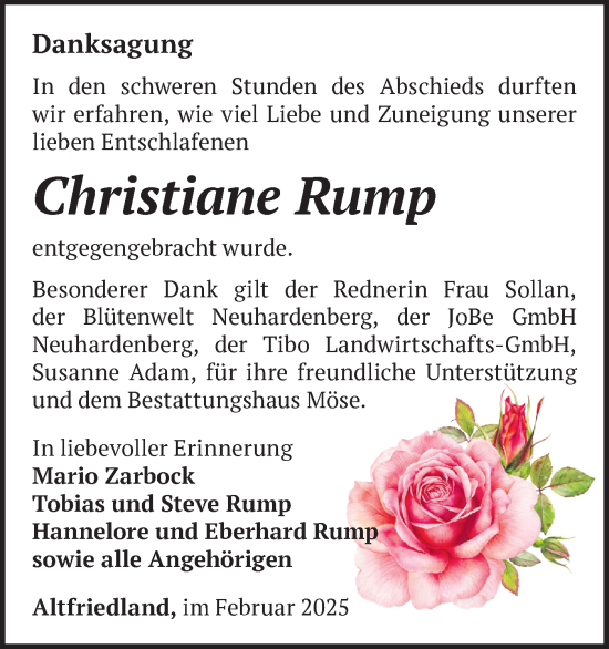Traueranzeige von Christiane Rump von Märkische Oderzeitung