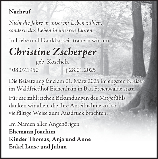 Traueranzeige von Christine Zscherper von Märkische Oderzeitung