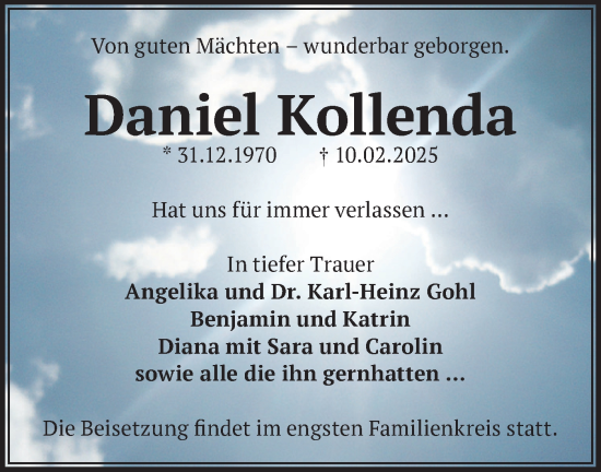 Traueranzeige von Daniel Kollenda von Märkische Oderzeitung