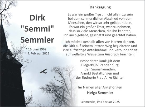Traueranzeige von Dirk Semmler von Märkische Oderzeitung