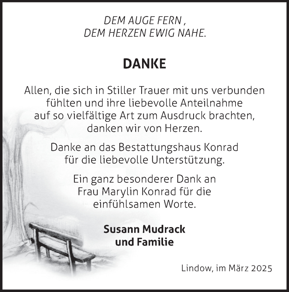  Traueranzeige für Doris Mudrack vom 29.03.2025 aus Märkische Oderzeitung