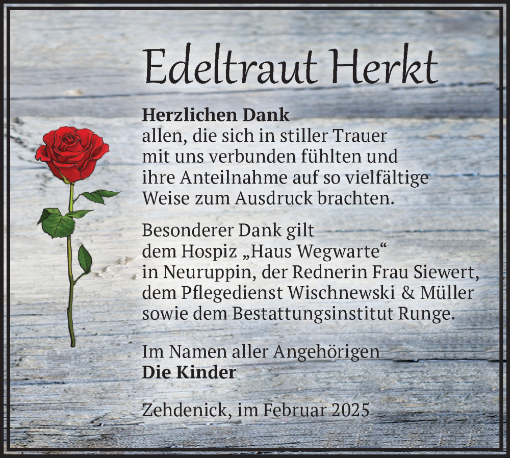  Traueranzeige für Edeltraut Herkt vom 01.03.2025 aus Märkische Oderzeitung