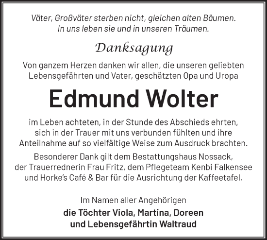 Traueranzeige von Edmund Wolter von Märkische Oderzeitung