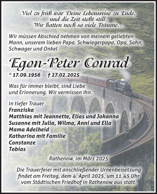 Traueranzeige von Egon-Peter Conrad von Märkische Oderzeitung
