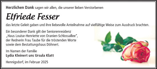 Traueranzeige von Elfriede Fesser von Märkische Oderzeitung