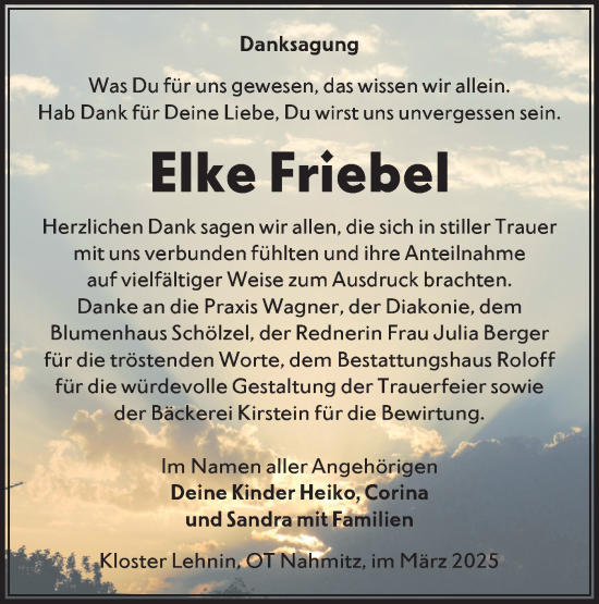 Traueranzeige von Elke Friebel von Märkische Oderzeitung
