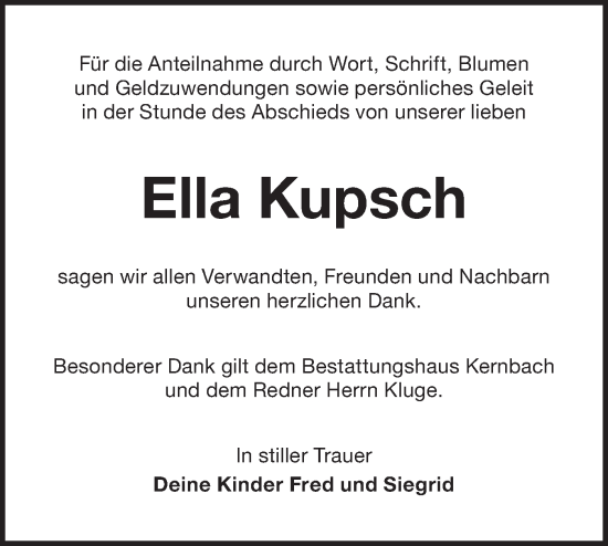 Traueranzeige von Ella Kupsch von Märkische Oderzeitung