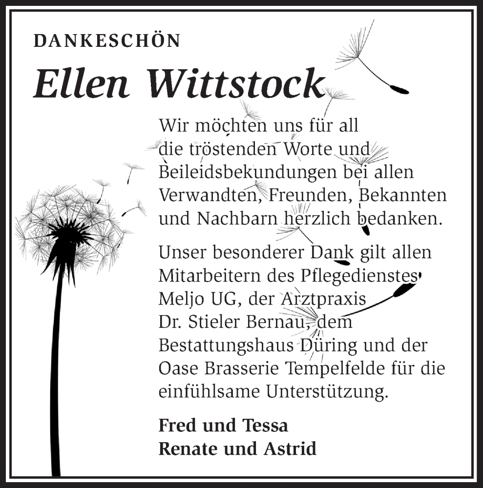  Traueranzeige für Ellen Wittstock vom 08.03.2025 aus Märkische Oderzeitung
