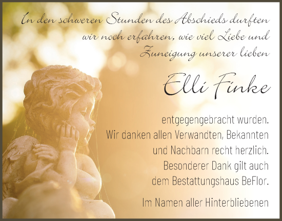 Traueranzeige von Elli Finke von Märkische Oderzeitung