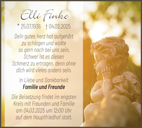 Traueranzeige von Elli Finke von Märkische Oderzeitung