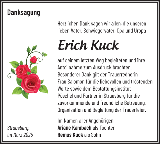 Traueranzeige von Erich Kuck von Märkische Oderzeitung