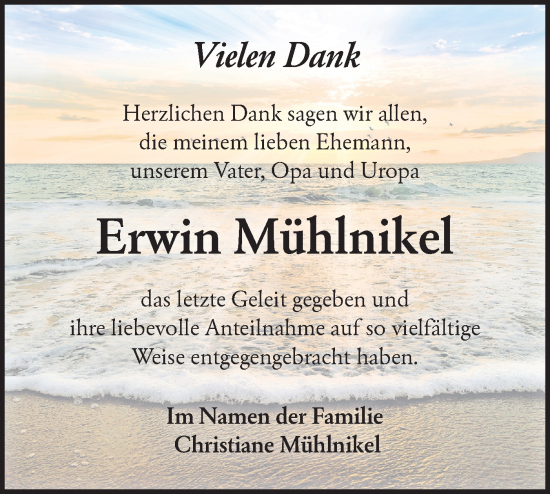 Traueranzeige von Erwin Mühlnikel von Märkische Oderzeitung