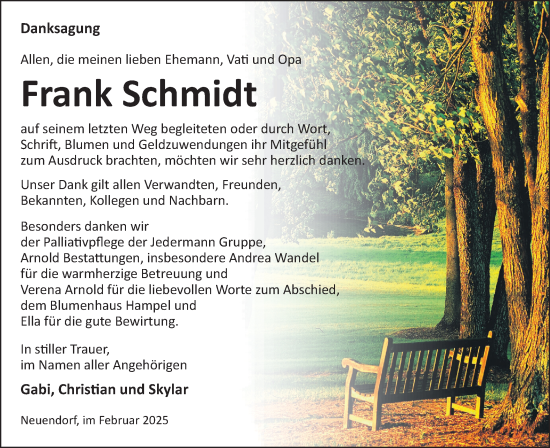 Traueranzeige von Frank Schmidt von Märkische Oderzeitung