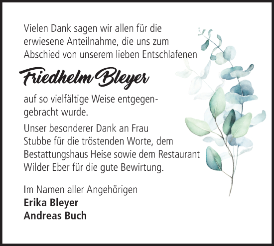 Traueranzeige von Friedhelm Bleyer von Märkische Oderzeitung