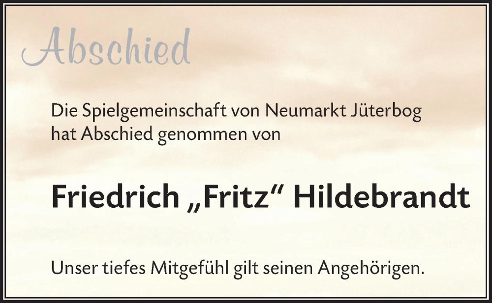  Traueranzeige für Friedrich Hildebrandt vom 08.03.2025 aus Märkische Oderzeitung