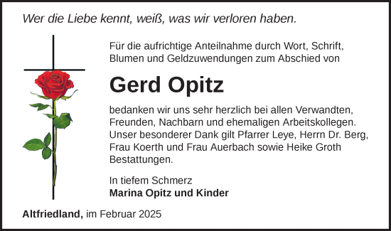 Traueranzeige von Gerd Opitz von Märkische Oderzeitung