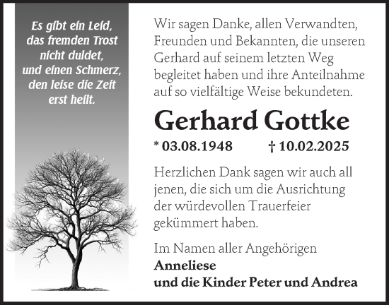 Traueranzeige von Gerhard Gottke von Märkische Oderzeitung