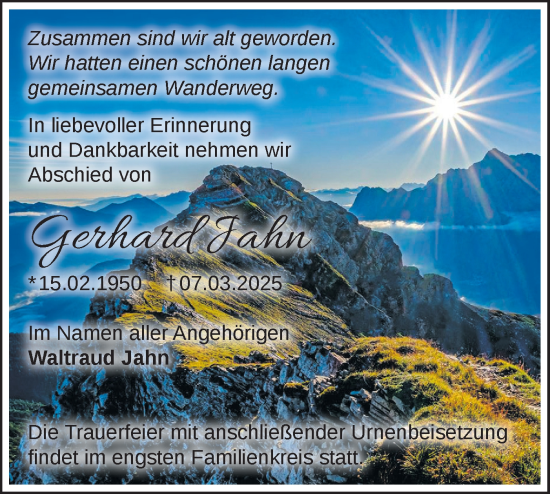 Traueranzeige von Gerhard Jahn von Märkische Oderzeitung
