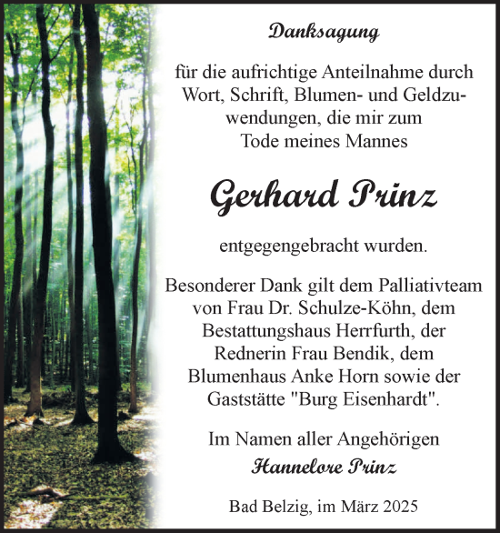 Traueranzeige von Gerhard Prinz von Märkische Oderzeitung