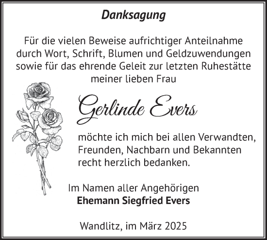 Traueranzeige von Gerlinde Evers von Märkische Oderzeitung
