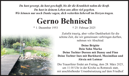 Traueranzeige von Gerno Behnisch von Märkische Oderzeitung