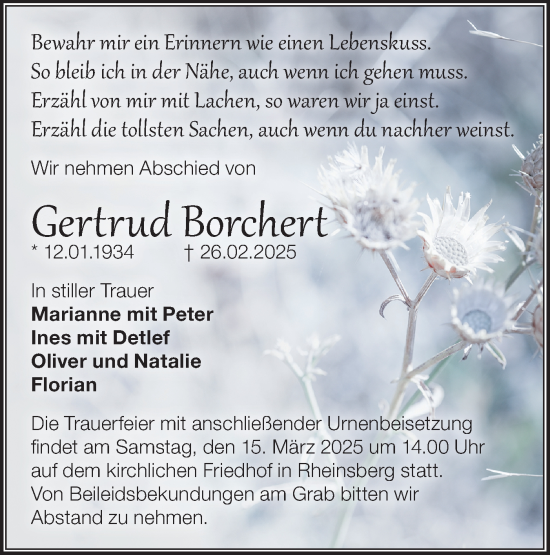 Traueranzeige von Gertrud Borchert von Märkische Oderzeitung