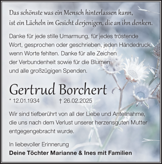 Traueranzeige von Gertrud Borchert von Märkische Oderzeitung