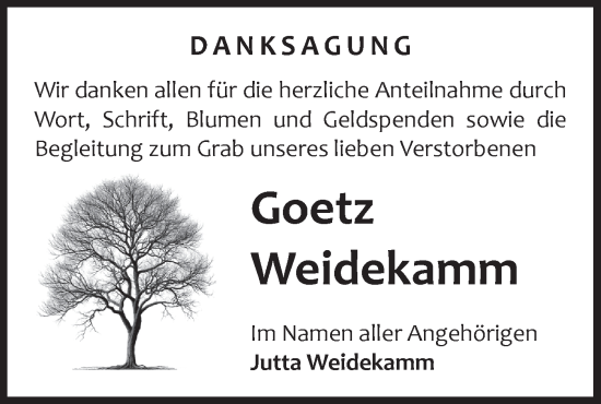 Traueranzeige von Goetz Weidekamm von Märkische Oderzeitung