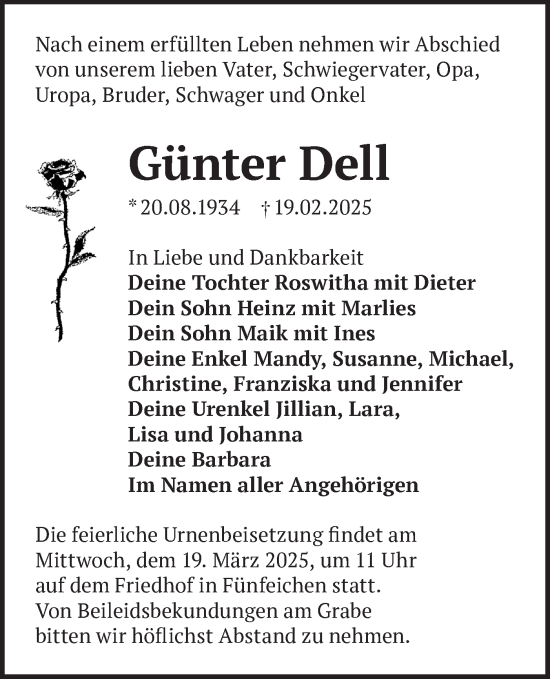 Traueranzeige von Günter Dell von Märkische Oderzeitung