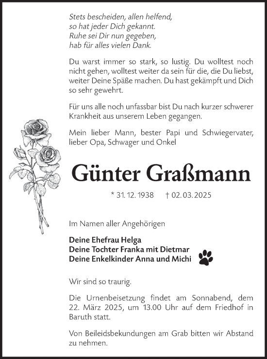 Traueranzeige von Günter Graßmann von Märkische Oderzeitung