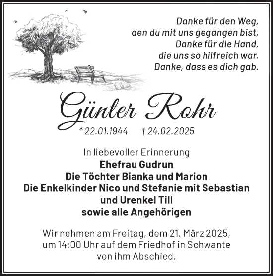 Traueranzeige von Günter Rohr von Märkische Oderzeitung