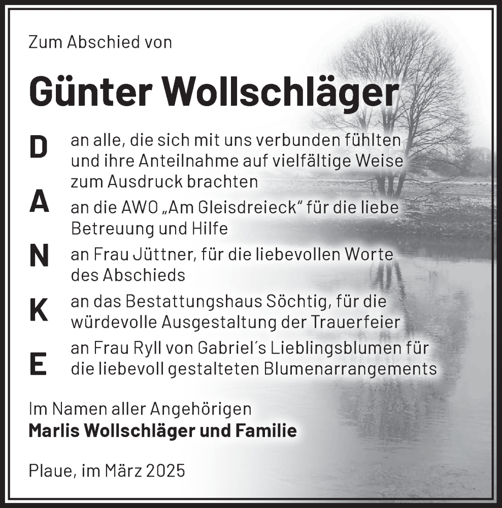  Traueranzeige für Günter Wollschläger vom 15.03.2025 aus Märkische Oderzeitung