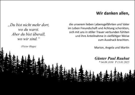 Traueranzeige von Günter Paul Rauhut von Märkische Oderzeitung