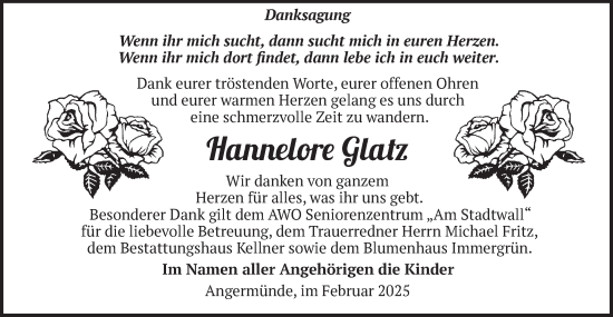 Traueranzeige von Hannelore Glatz von Märkische Oderzeitung