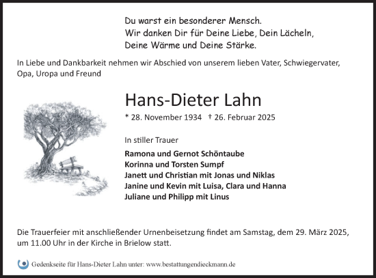 Traueranzeige von Hans-Dieter Lahn von Märkische Oderzeitung