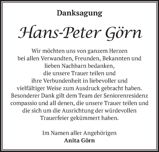 Traueranzeige von Hans-Peter Görn von Märkische Oderzeitung