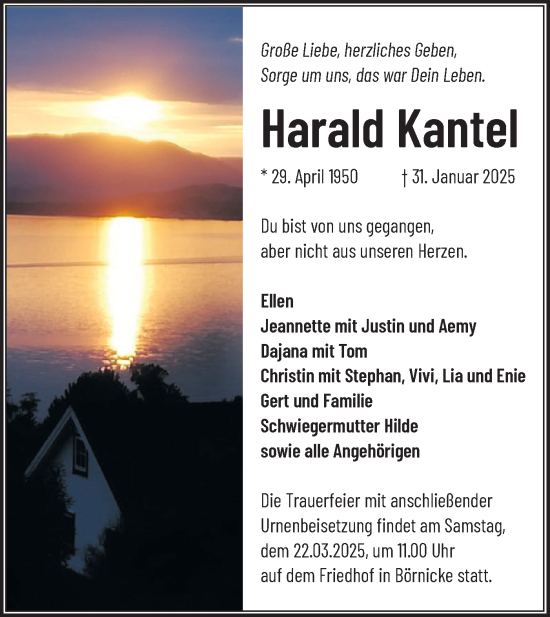Traueranzeige von Harald Kantel von Märkische Oderzeitung