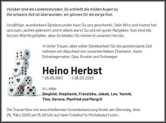 Traueranzeige von Heino Herbst von Märkische Oderzeitung