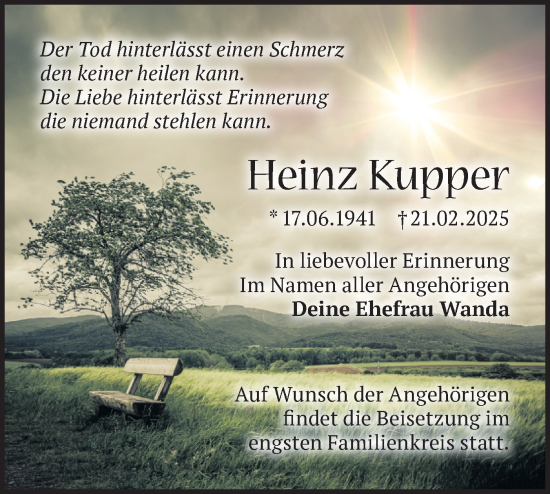 Traueranzeige von Heinz Kupper von Märkische Oderzeitung