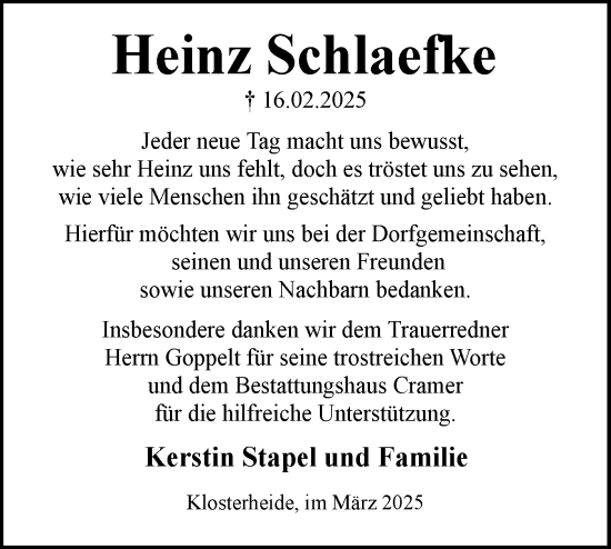 Traueranzeige von Heinz Schlaefke von Märkische Oderzeitung