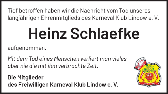 Traueranzeige von Heinz Schlaefke von Märkische Oderzeitung