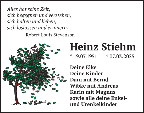 Traueranzeige von Heinz Stiehm von Märkische Oderzeitung